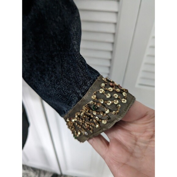 Liz Claiborne First Issue Women's sz S Jean Denim Retro Gold Sequined Jacket - Picture 7 of 14